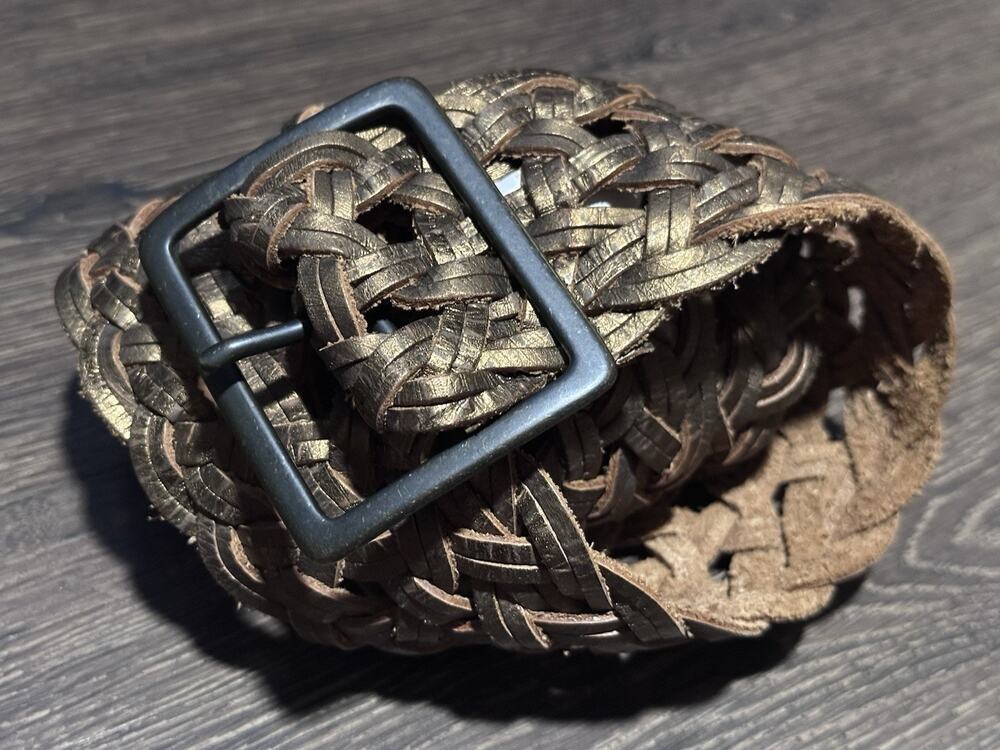 Old Navy Y2K Wide Celtic Leather Braided Knot Belt Bronze Metallic SZ 34/36 Lg